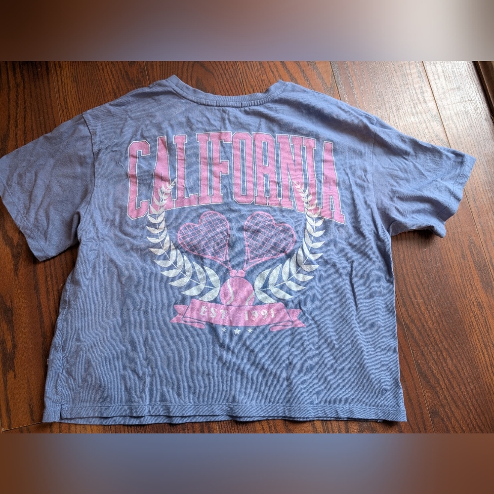 PJ Salvage California Graphic T Blue Pink Short Sleeve Cotton Boxy L Lounge